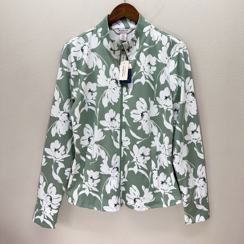 NWT Tommy Bahama Everyday Active Jacket Women XL Green Floral Full Zip UPF 50